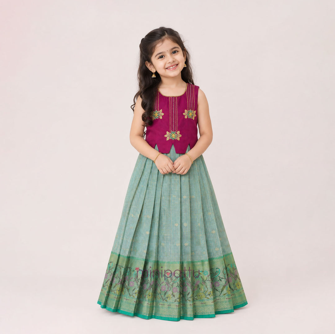 Charu - Burgundy Pattu Pavadai Minipattu