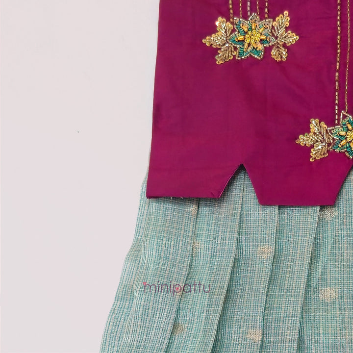 Charu - Burgundy Pattu Pavadai Minipattu
