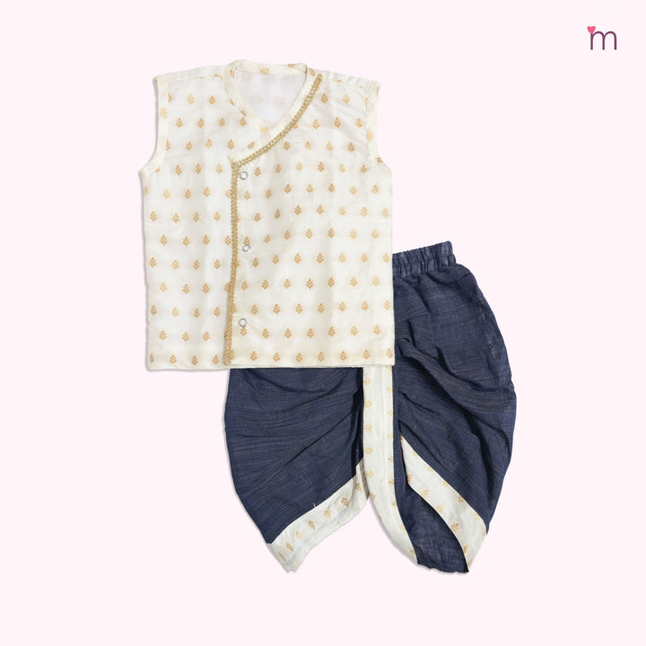 Rithvik - White Blue Jabla Set Minipattu