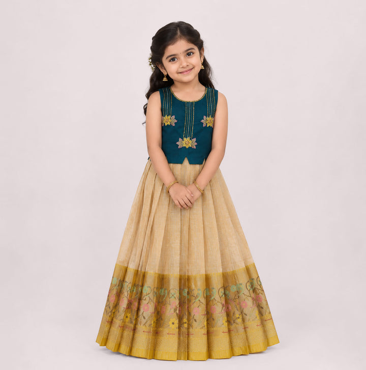 Charu - Teal Pattu Pavadai Minipattu