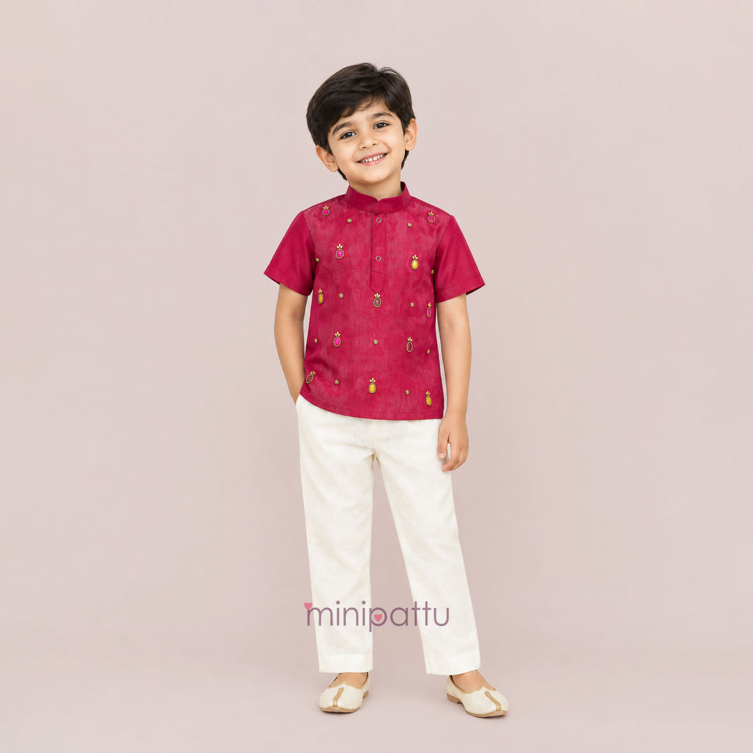 Pineapple - Kurta Shirt & Pant Set Coral Pink