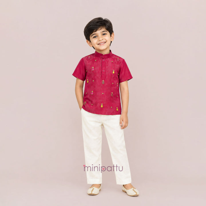 Pineapple - Kurta Shirt & Pant Set Coral Pink