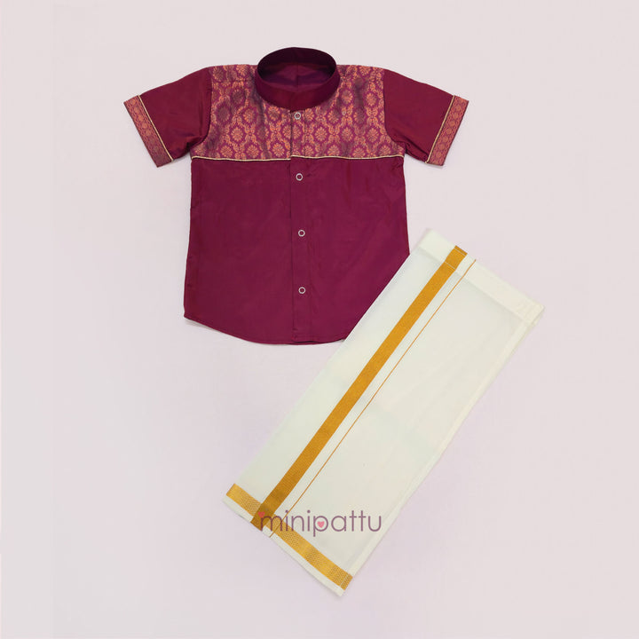 Guhan - Burgundy Kurta Shirt & Vesti Set