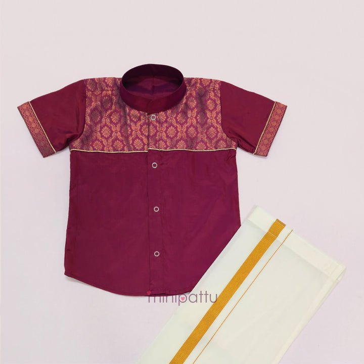 Guhan - Burgundy Kurta Shirt & Vesti Set