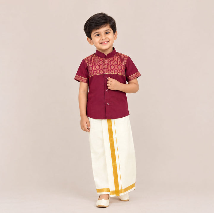 Guhan - Burgundy Kurta Shirt & Vesti Set