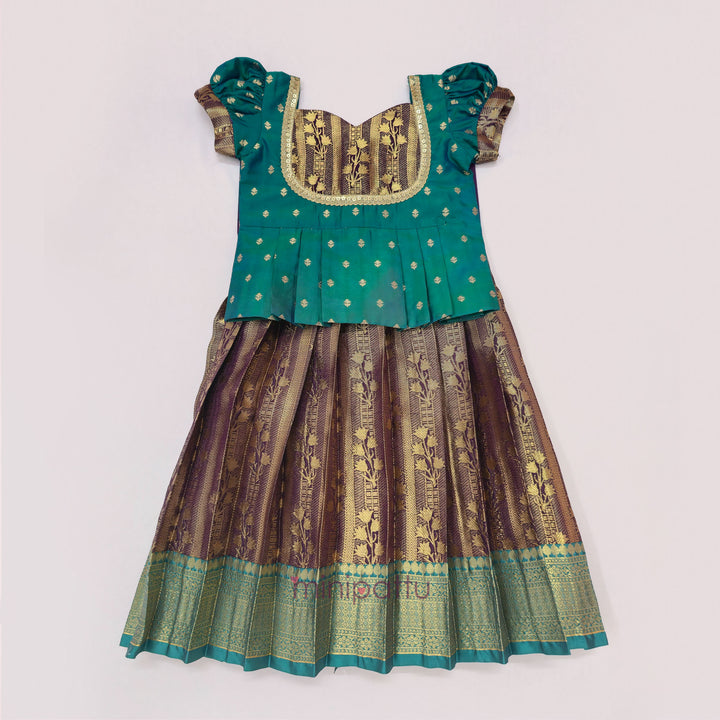 Tanuja -  Teal Pattu Pavadai Minipattu