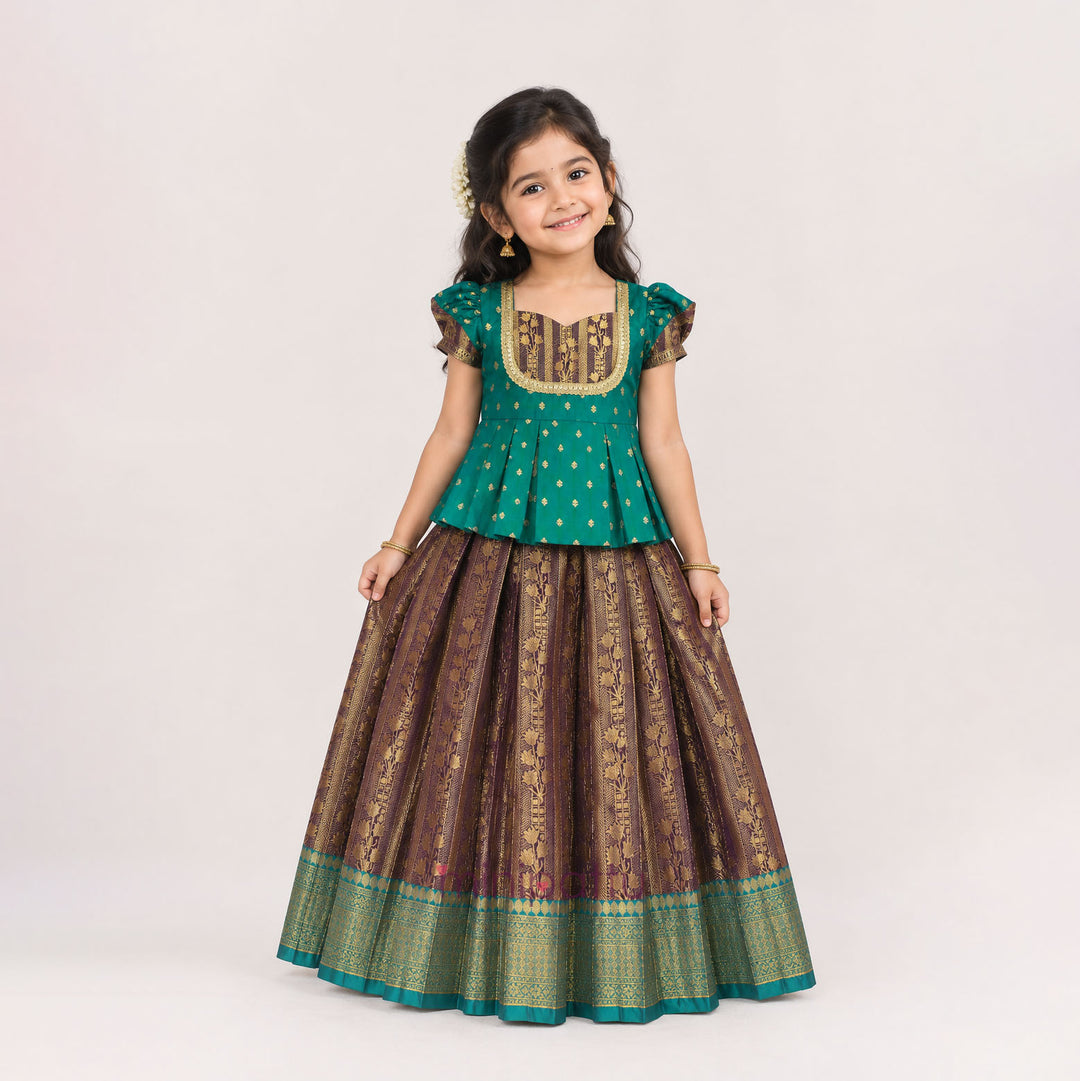 Tanuja -  Teal Pattu Pavadai Minipattu
