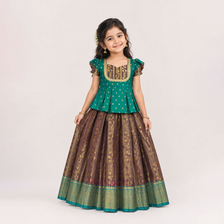 Tanuja -  Teal Pattu Pavadai Minipattu