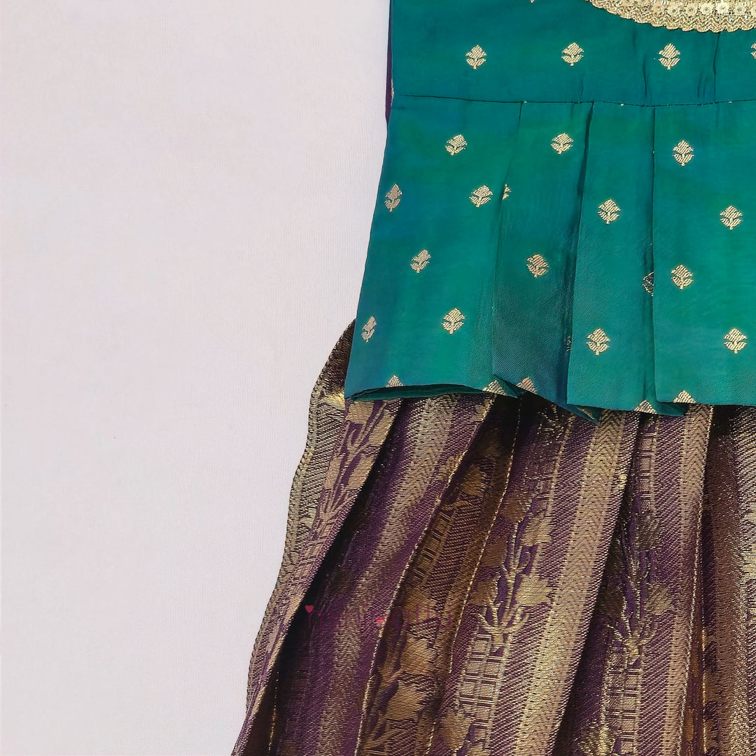 Tanuja -  Teal Pattu Pavadai Minipattu