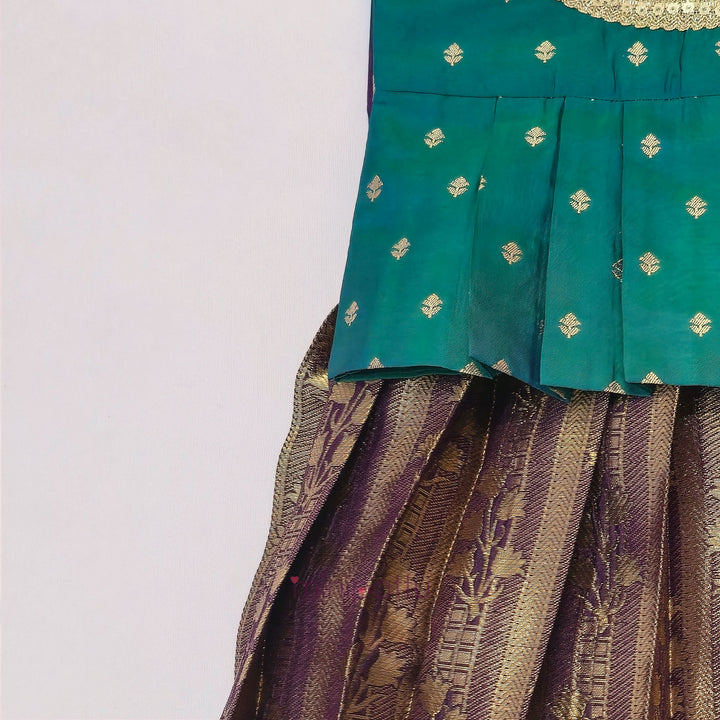 Tanuja -  Teal Pattu Pavadai Minipattu