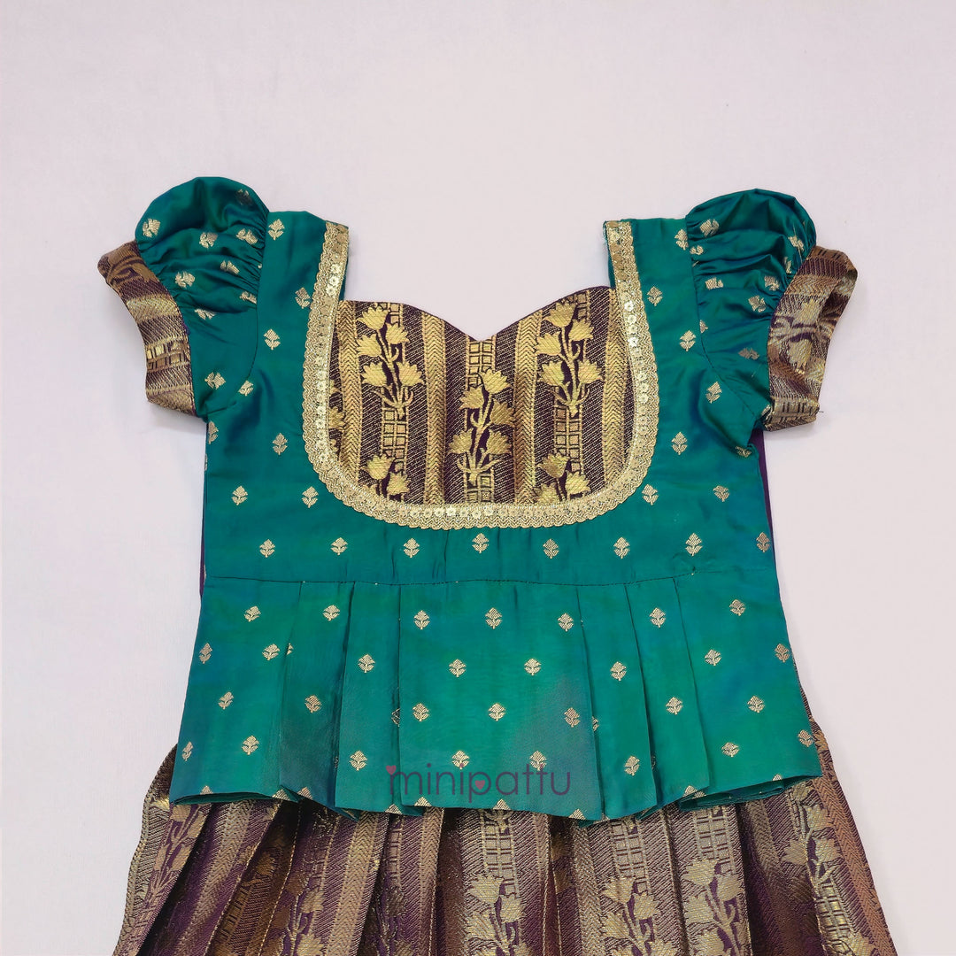 Tanuja -  Teal Pattu Pavadai Minipattu