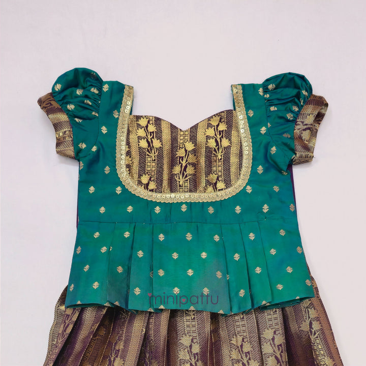 Tanuja -  Teal Pattu Pavadai Minipattu