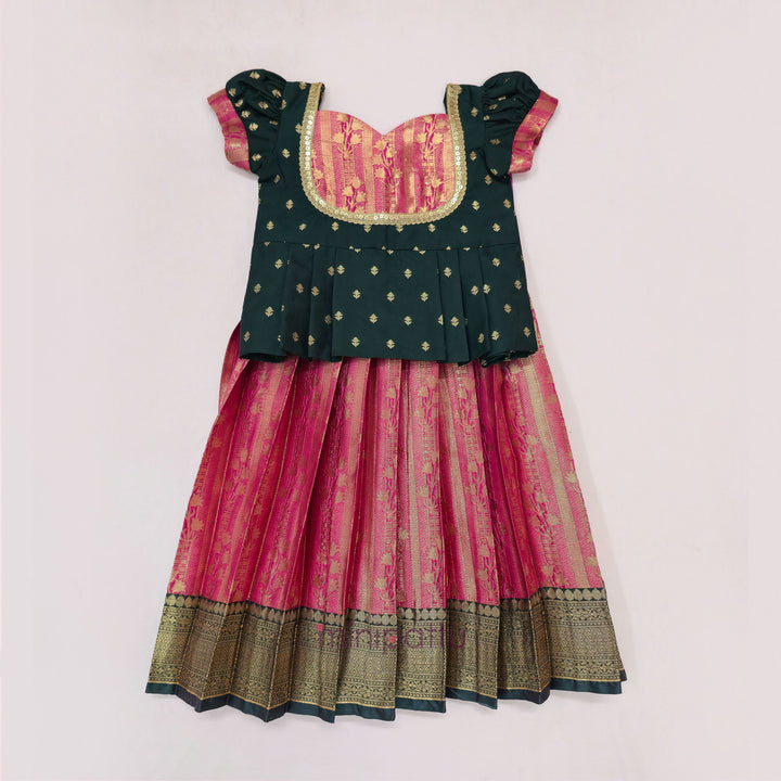 Tanuja - Green Pink Pattu Pavadai Minipattu