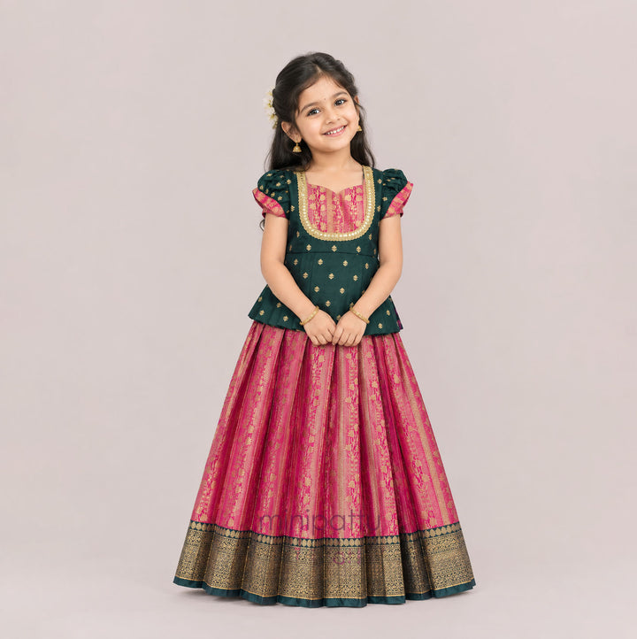 Tanuja - Green Pink Pattu Pavadai Minipattu