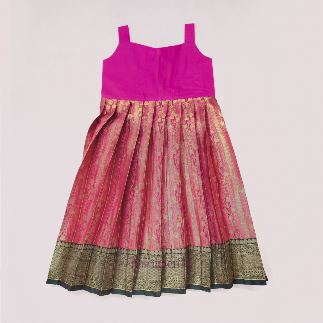 Tanuja - Green Pink Pattu Pavadai Minipattu