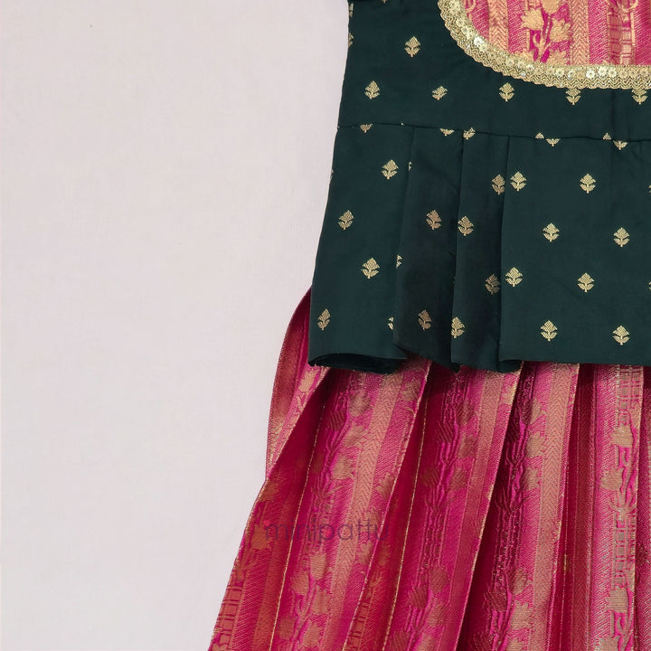 Tanuja - Green Pink Pattu Pavadai Minipattu