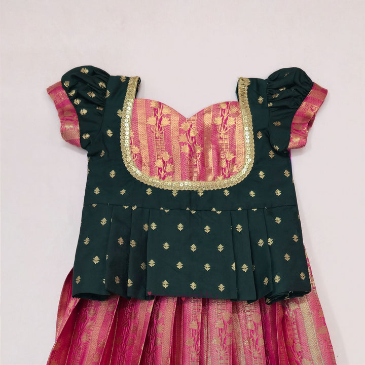 Tanuja - Green Pink Pattu Pavadai Minipattu
