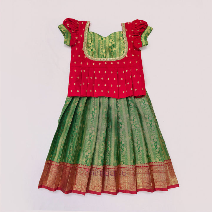 Tanuja - Red Green Pattu Pavadai Minipattu