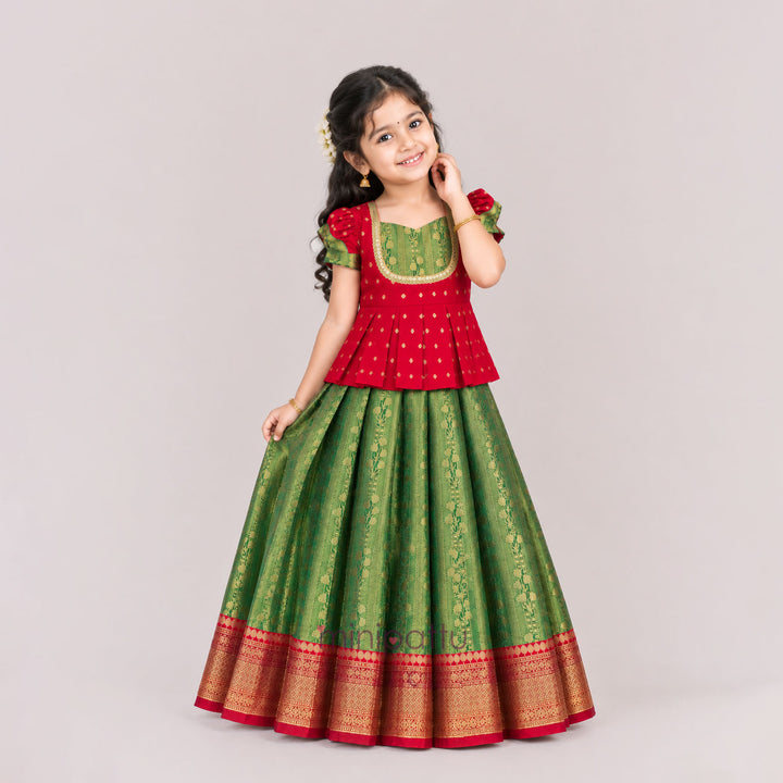 Tanuja - Red Green Pattu Pavadai Minipattu