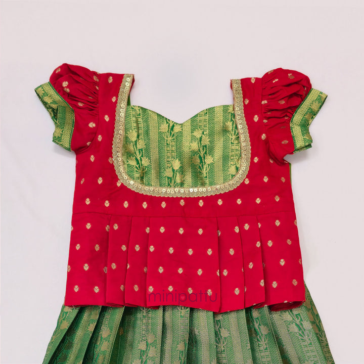 Tanuja - Red Green Pattu Pavadai Minipattu