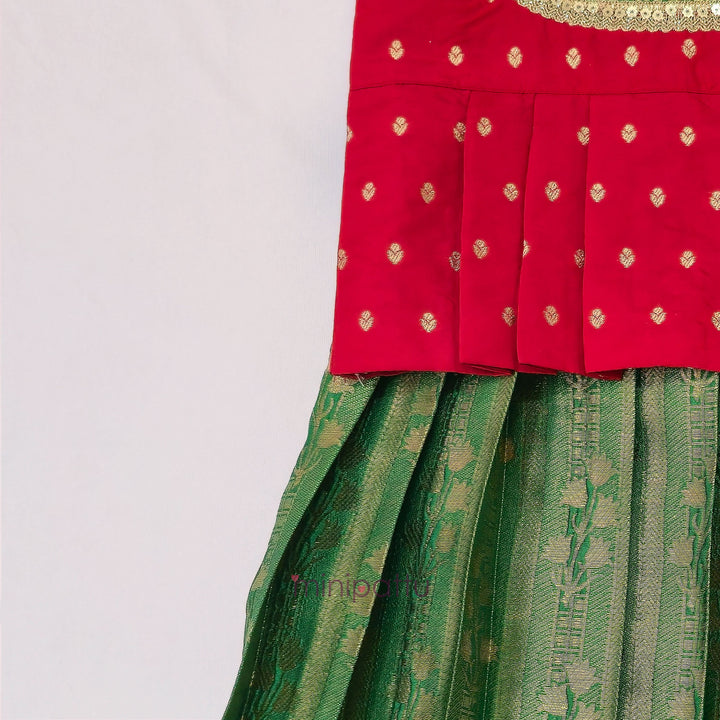 Tanuja - Red Green Pattu Pavadai Minipattu