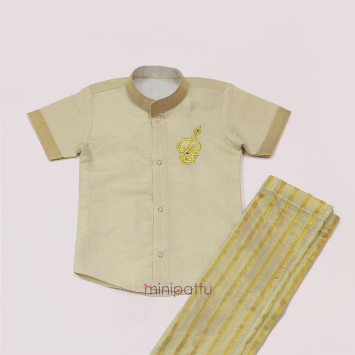 Murugan Half White Tissue Kurta Shirt & Veshti set
