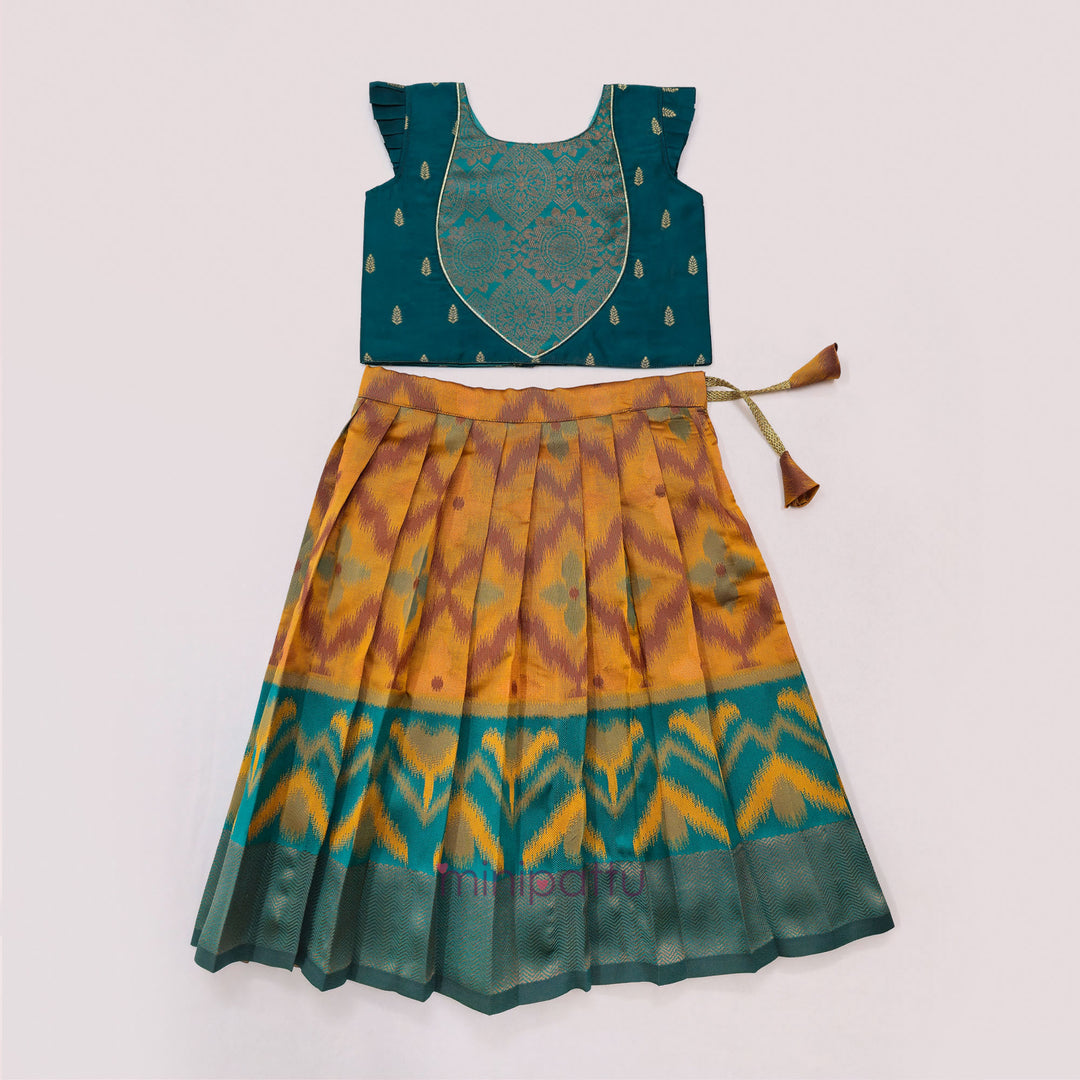 Pranisha -  Ikat Teal Mustard Minipattu