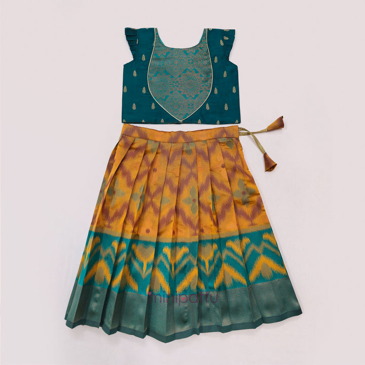 Pranisha -  Ikat Teal Mustard Minipattu