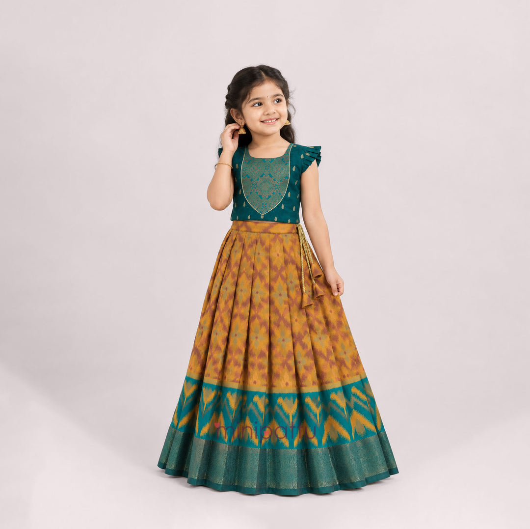 Pranisha -  Ikat Teal Mustard Minipattu