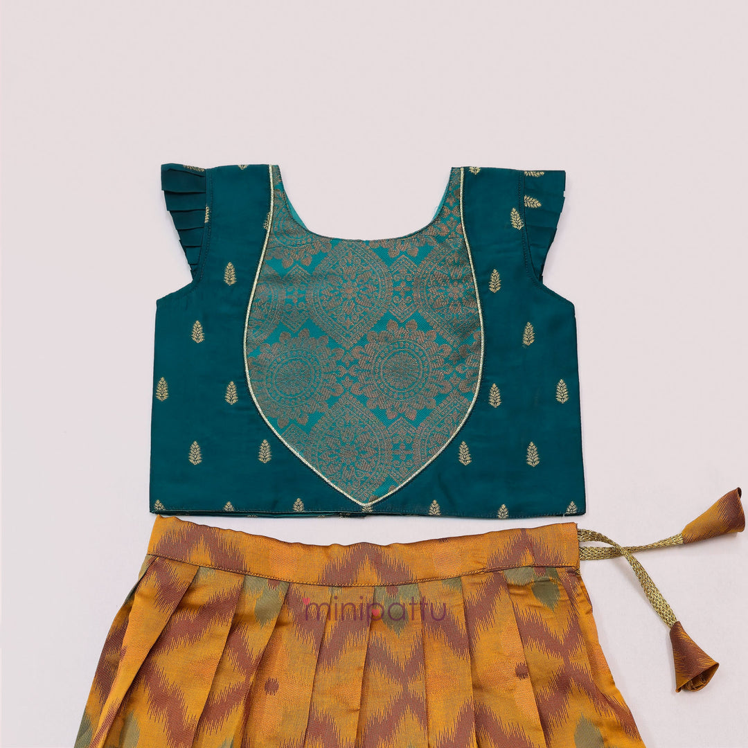 Pranisha -  Ikat Teal Mustard Minipattu