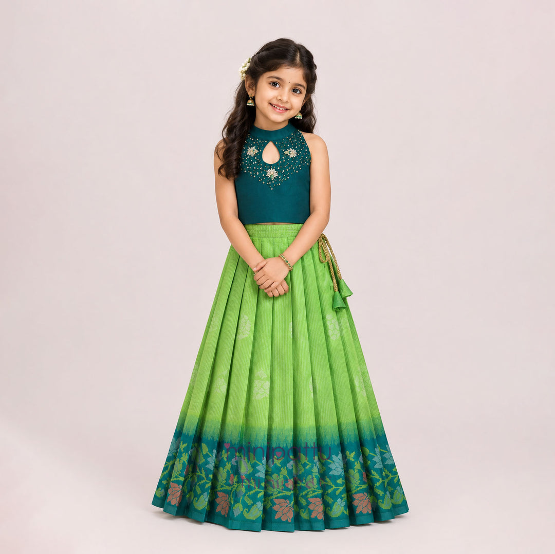 Vairah - Teal Green Lehanga Minipattu