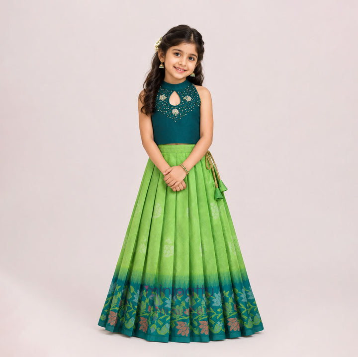 Vairah - Teal Green Lehanga Minipattu