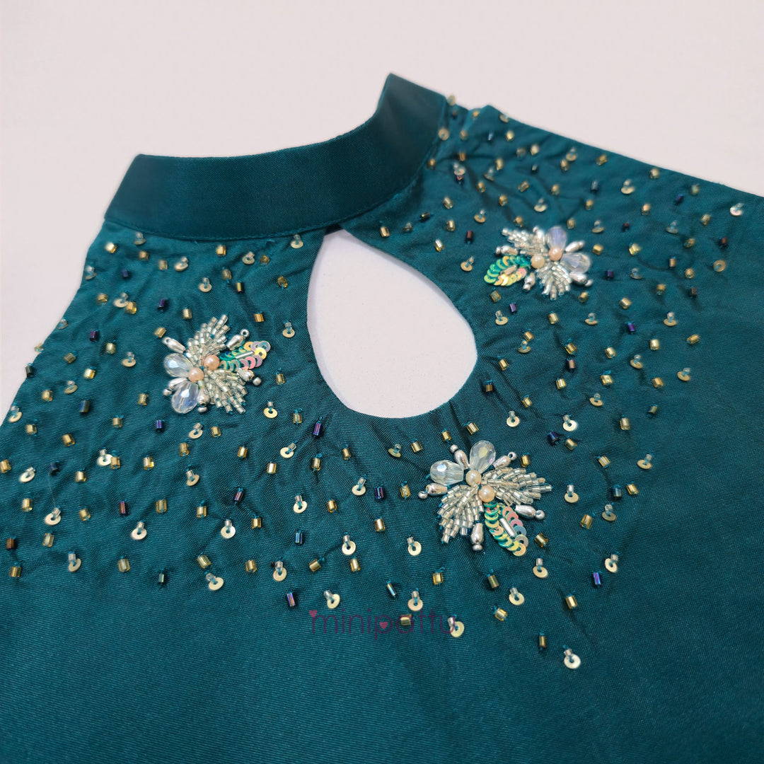 Vairah - Teal Green Lehanga Minipattu