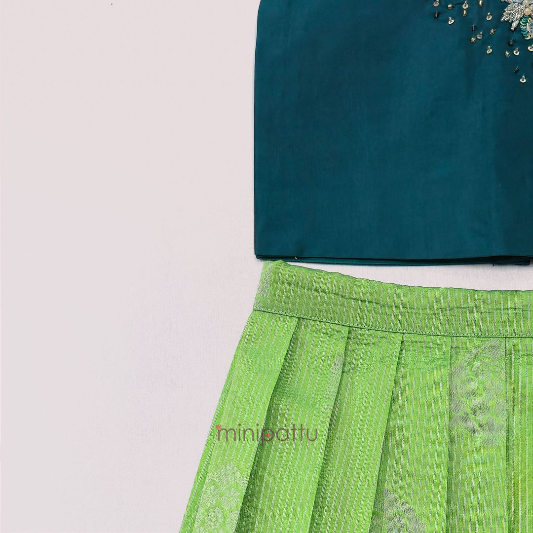 Vairah - Teal Green Lehanga Minipattu