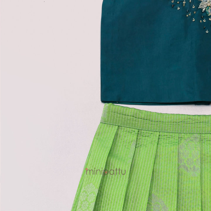 Vairah - Teal Green Lehanga Minipattu