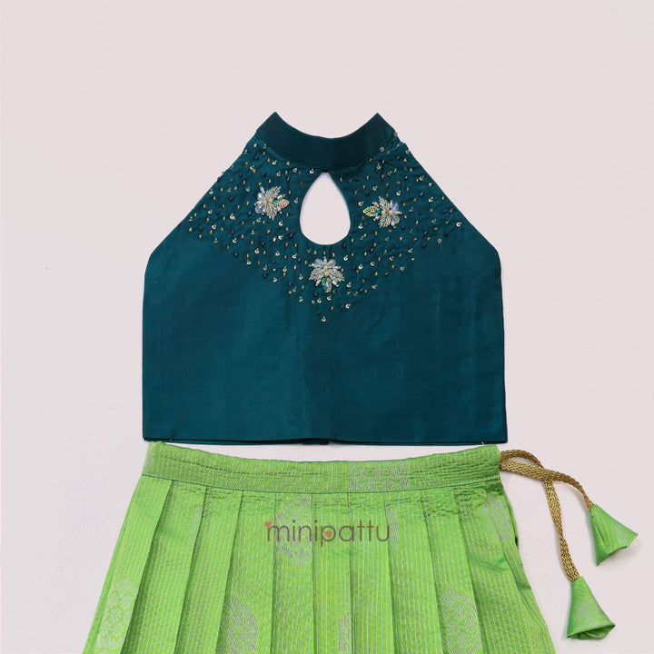 Vairah - Teal Green Lehanga Minipattu