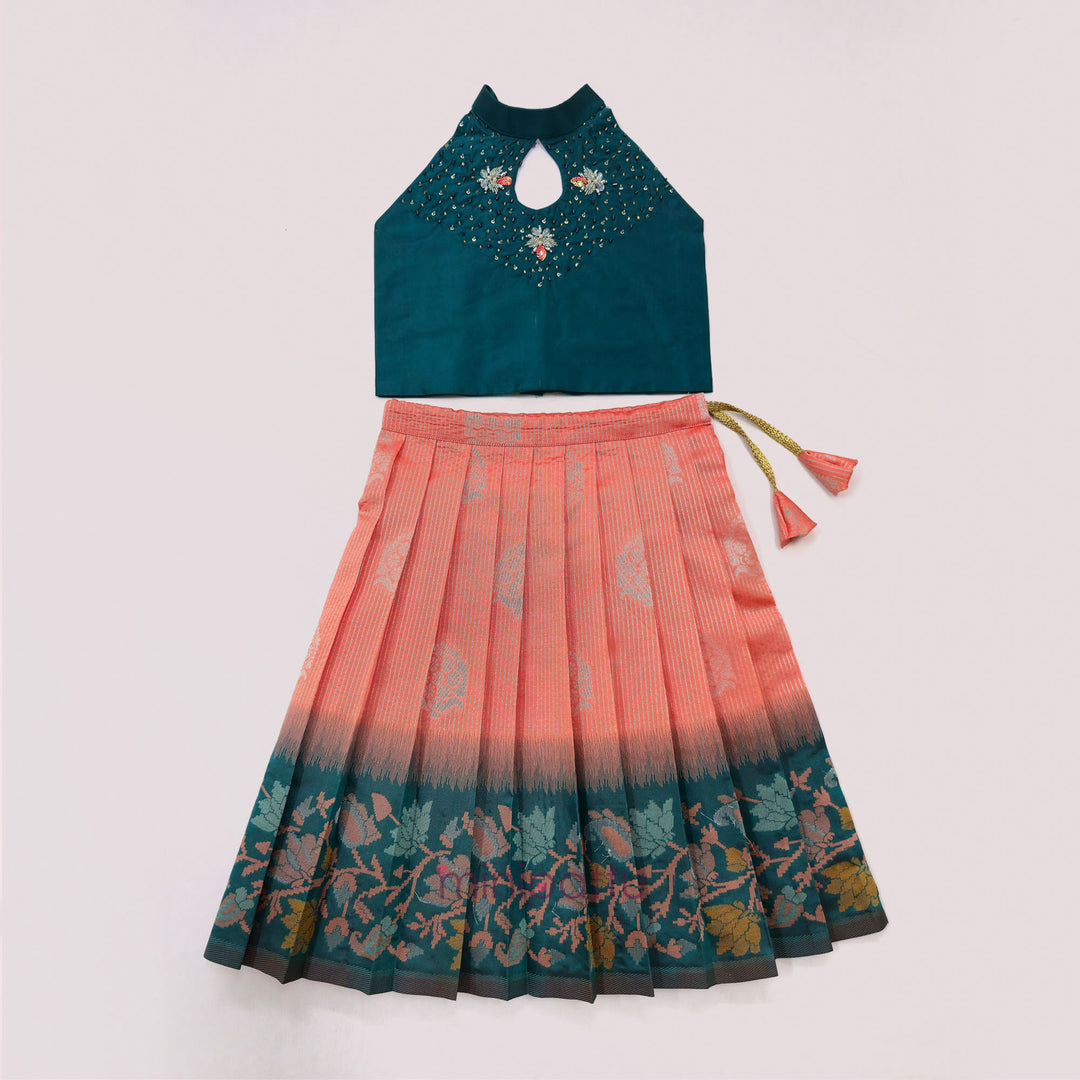 Vairah - Teal Peach Lehanga Minipattu