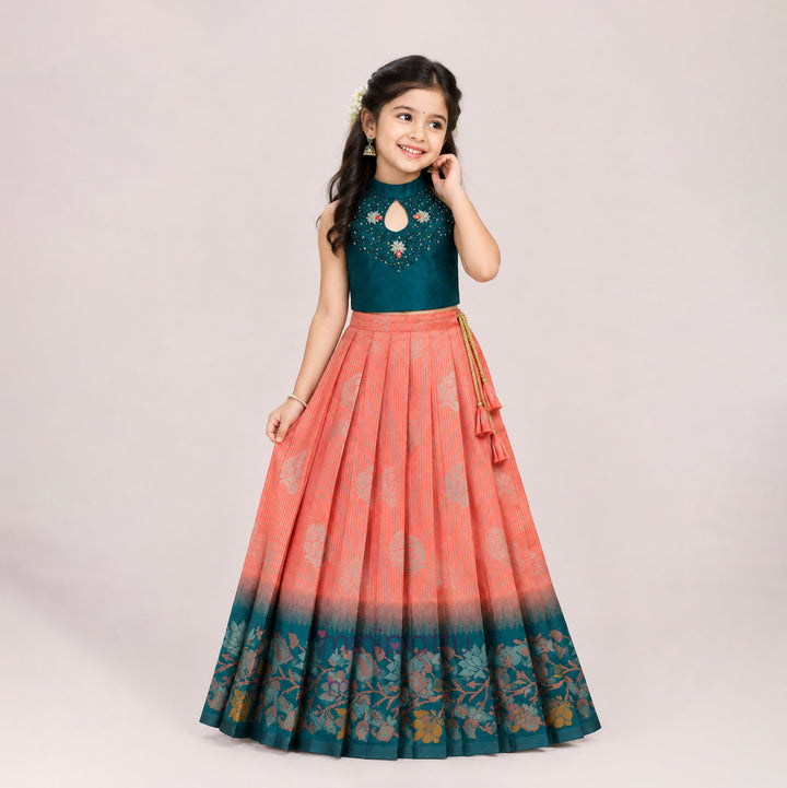 Vairah - Teal Peach Lehanga Minipattu