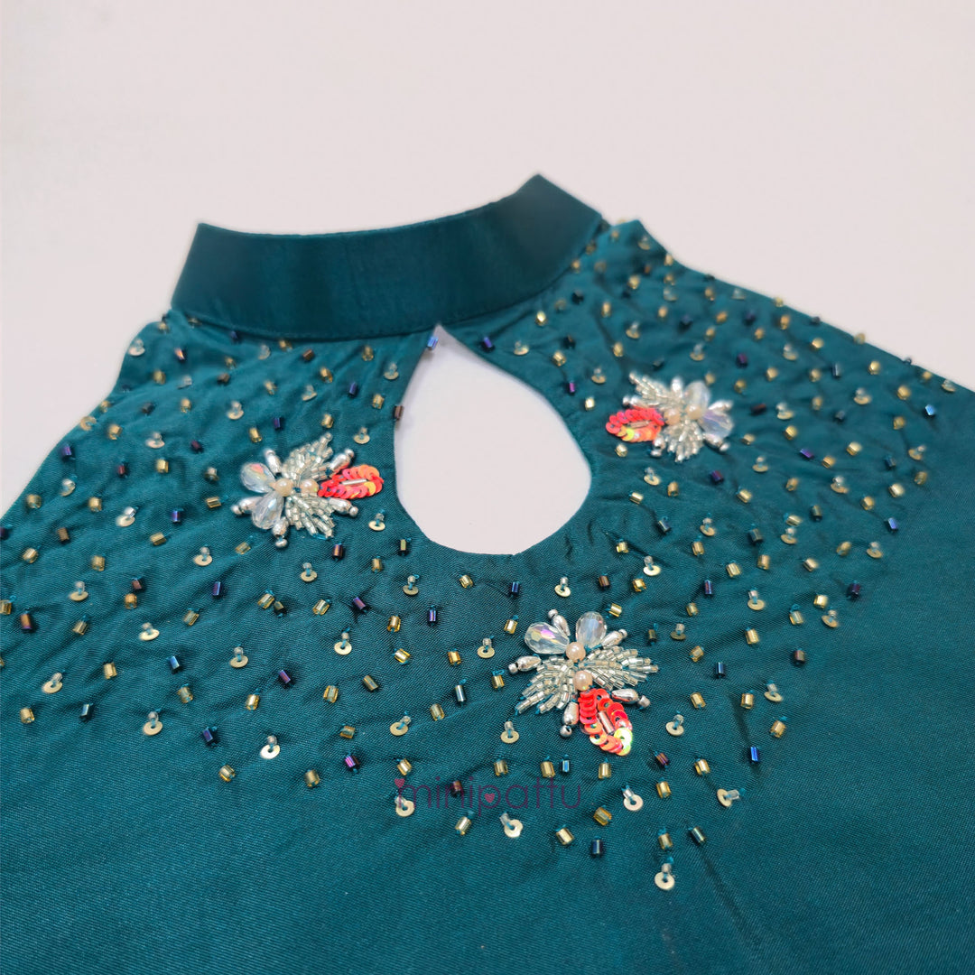 Vairah - Teal Peach Lehanga Minipattu