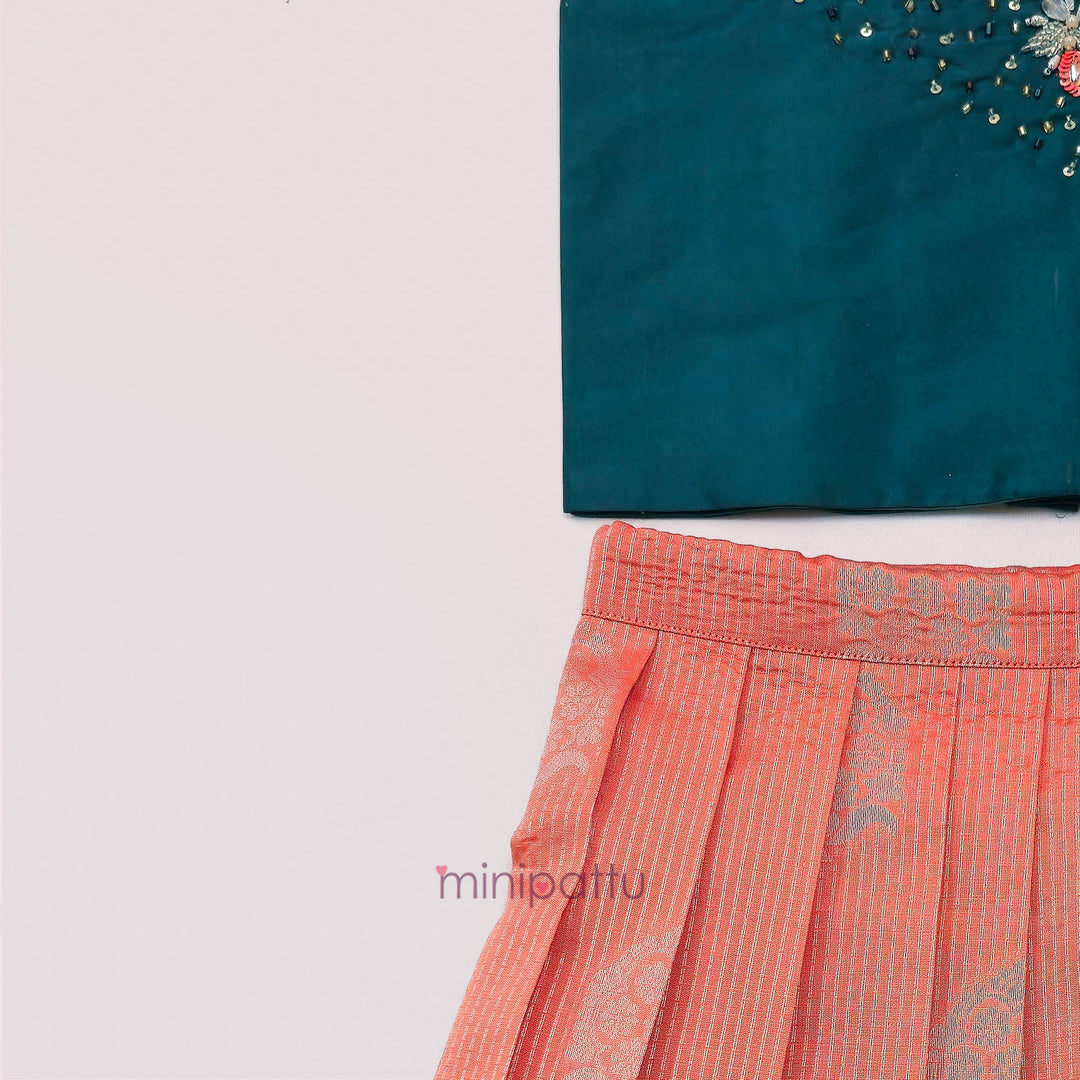Vairah - Teal Peach Lehanga Minipattu