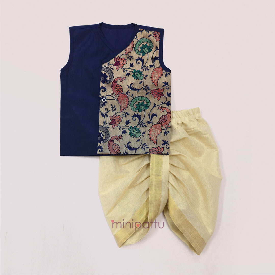 Paithani Blue Jabla Set Minipattu