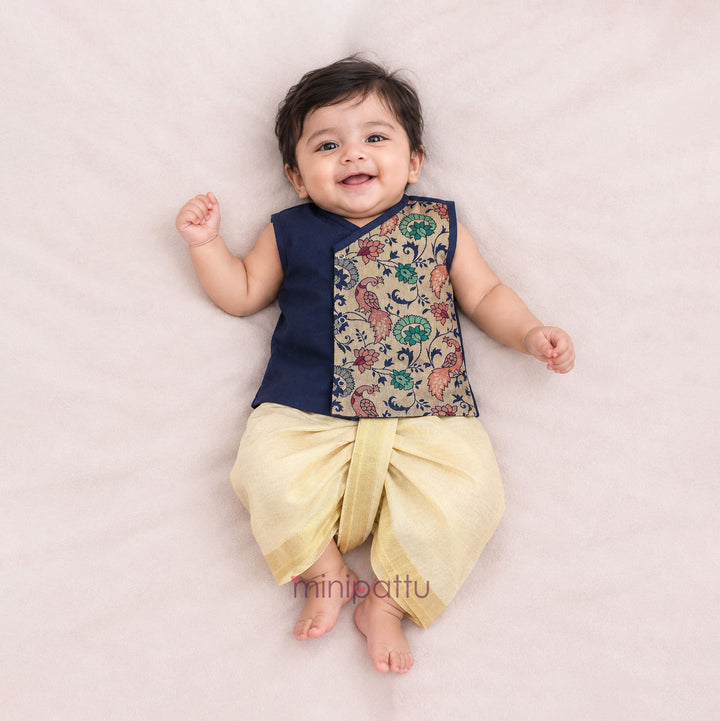 Paithani Blue Jabla Set Minipattu