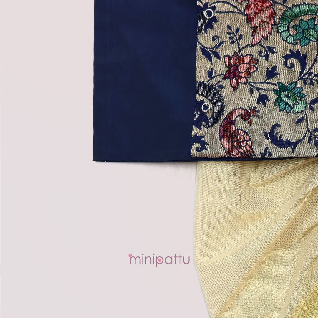 Paithani Blue Jabla Set Minipattu