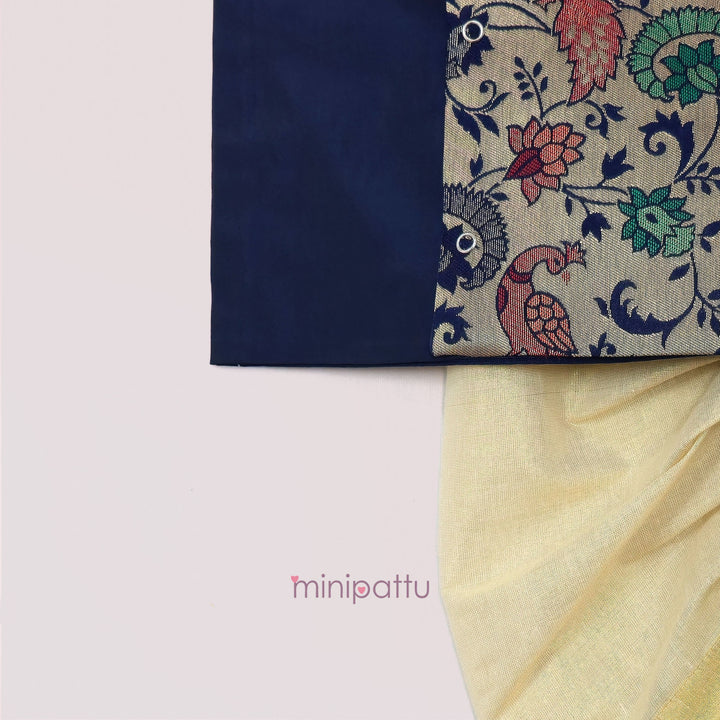 Paithani Blue Jabla Set Minipattu