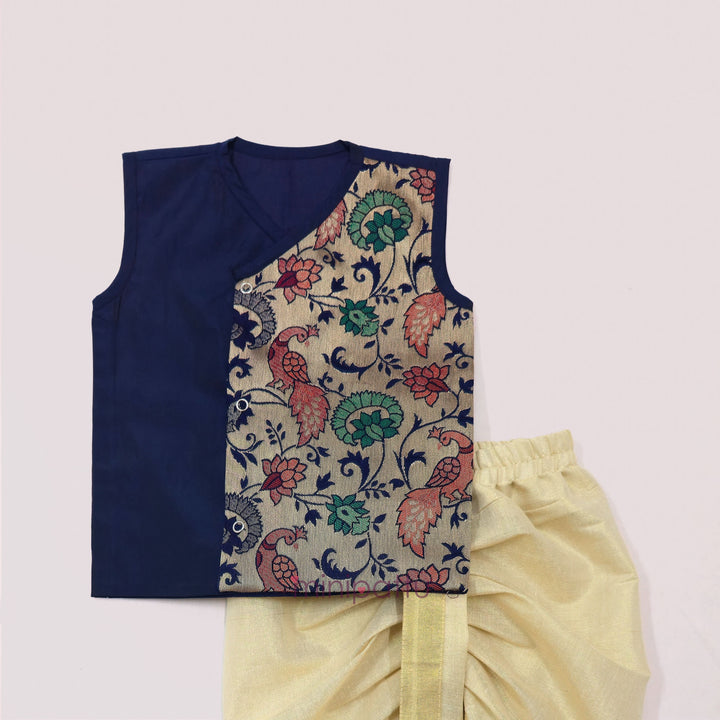 Paithani Blue Jabla Set Minipattu