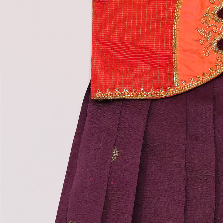 Lathika - Orange Burgundy Pattu Pavadai Minipattu