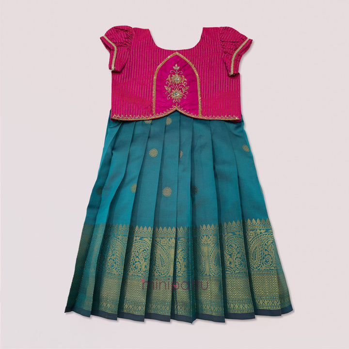 Lathika - Pink Teal Pattu Pavadai Minipattu