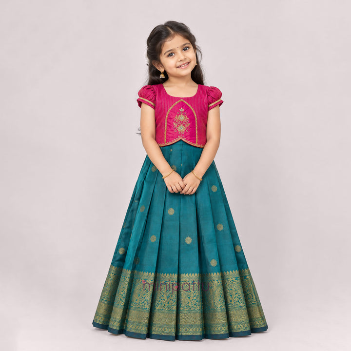 Lathika - Pink Teal Pattu Pavadai Minipattu