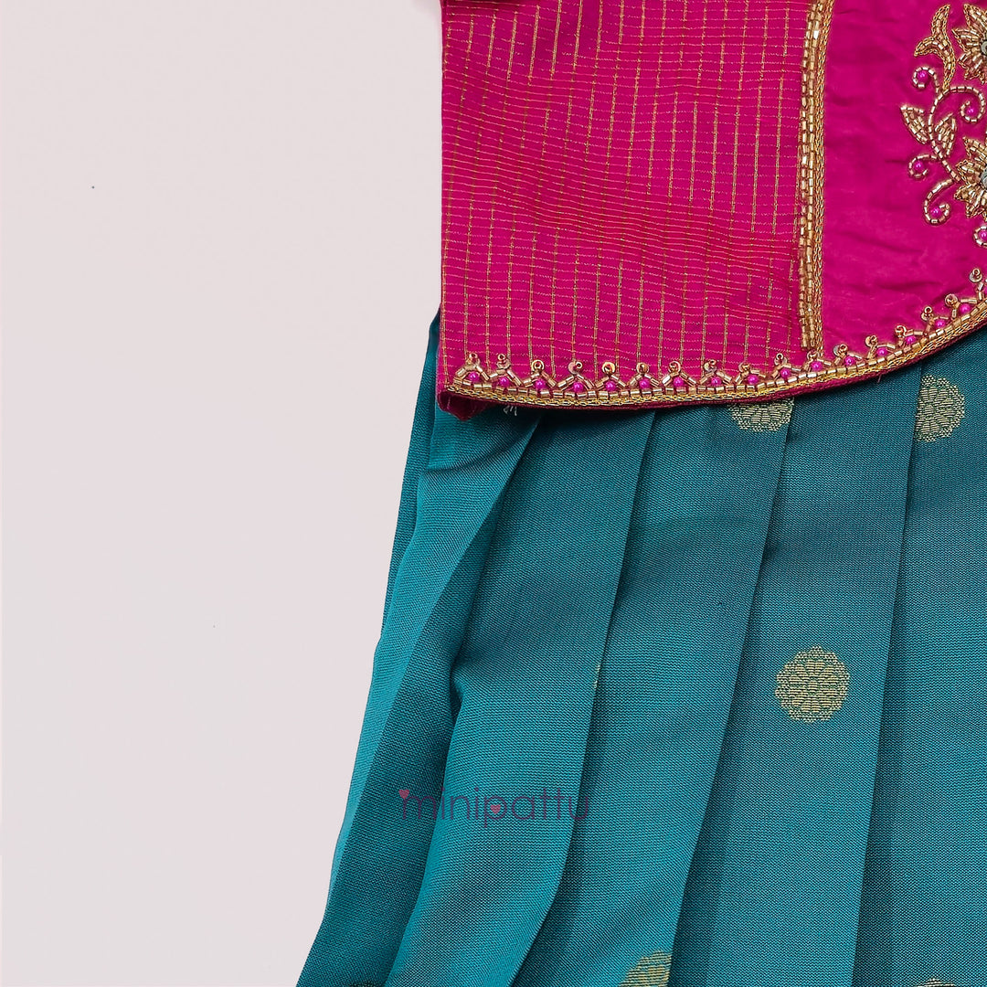 Lathika - Pink Teal Pattu Pavadai Minipattu