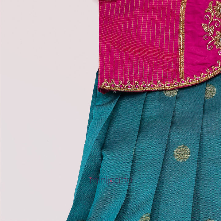 Lathika - Pink Teal Pattu Pavadai Minipattu